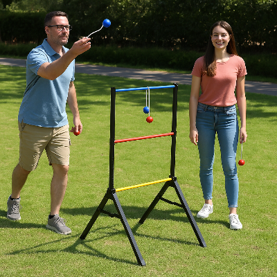two people playing ladder ball