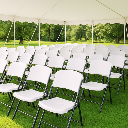 white folding facing sitting forward under tent