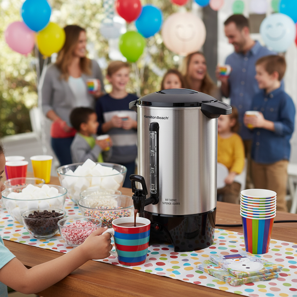 Coffee Urn as Hot Cocoa Bar at Kids Party